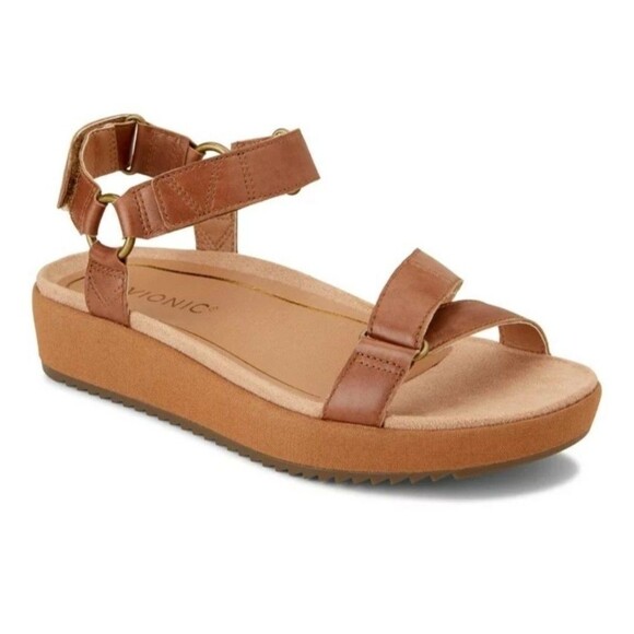VIONIC Kayan Tan Leather Strappy Orthotic Platform Sandals Sz 11 Comfort Walking - Picture 1 of 9